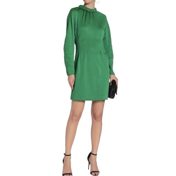 Tibi Cut Out Back Green Long Sleeve Sheath Dress XS